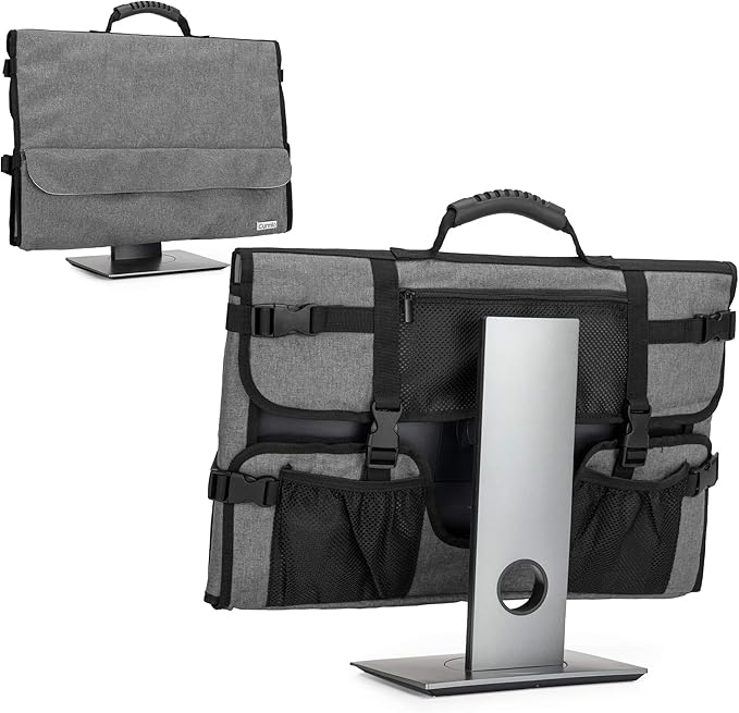 CURMIO 24 Inch Monitor Carrying Case, Universal 24" Computer Monitor Bag with Rubber Handle and Pockets, Gray (Patented Pending)