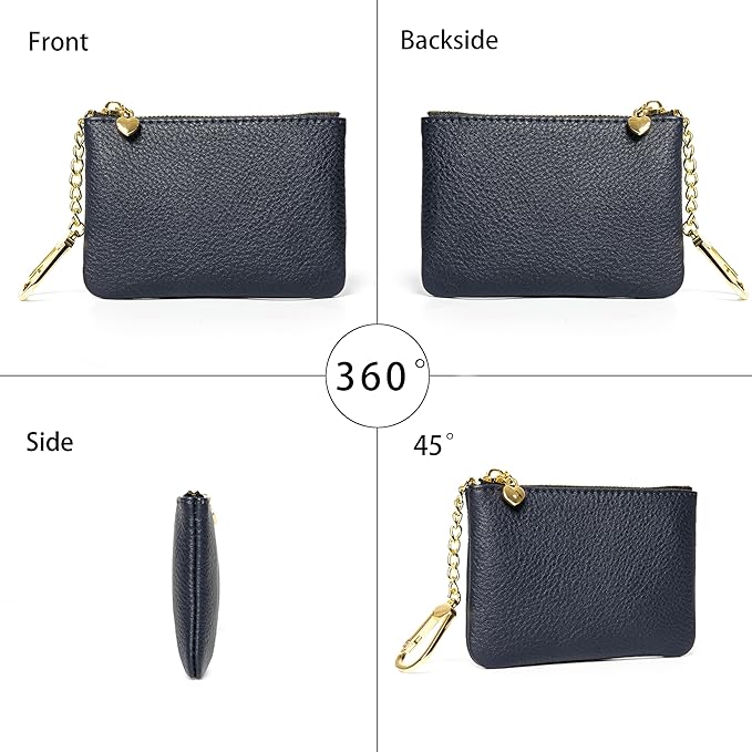 DAILANDO Mini Leather Coin Purse, Unisex Slim Zipper Card Holder and Coin Pouch with Keychain