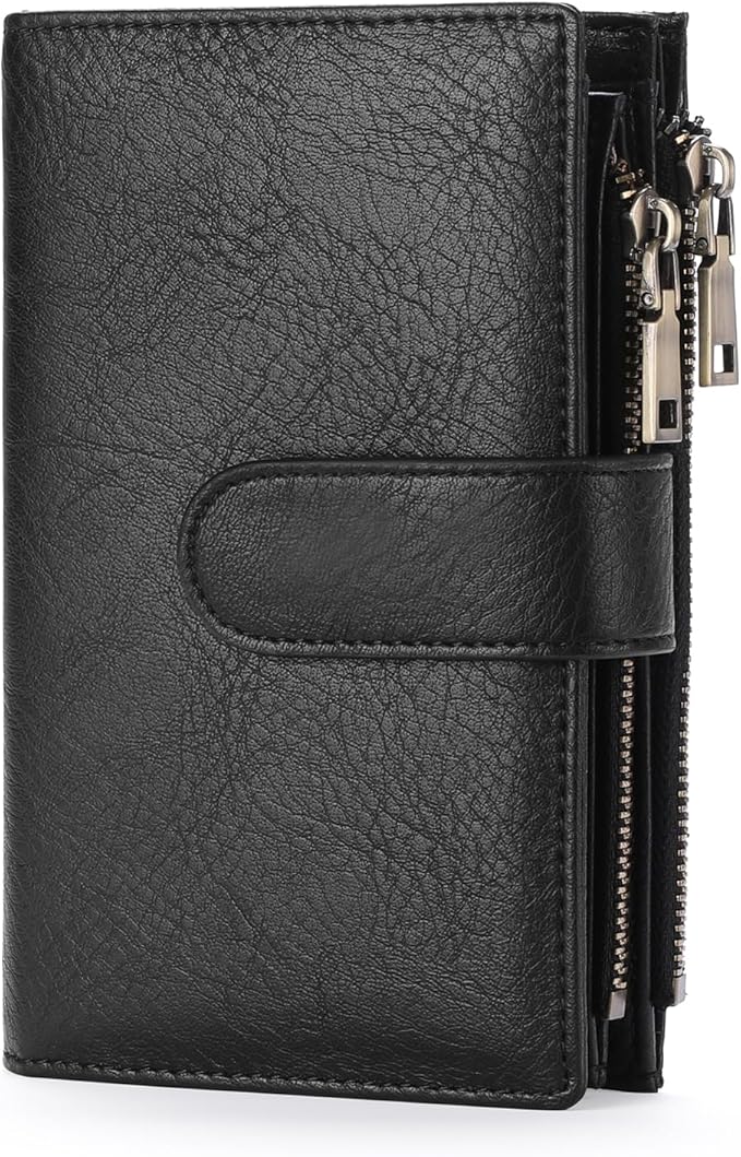GOIACII Womens Wallets RFID Blocking Leather Trifold Clutch Wallet Credit Card Holder Ladies Purse 3 ID Windows Black