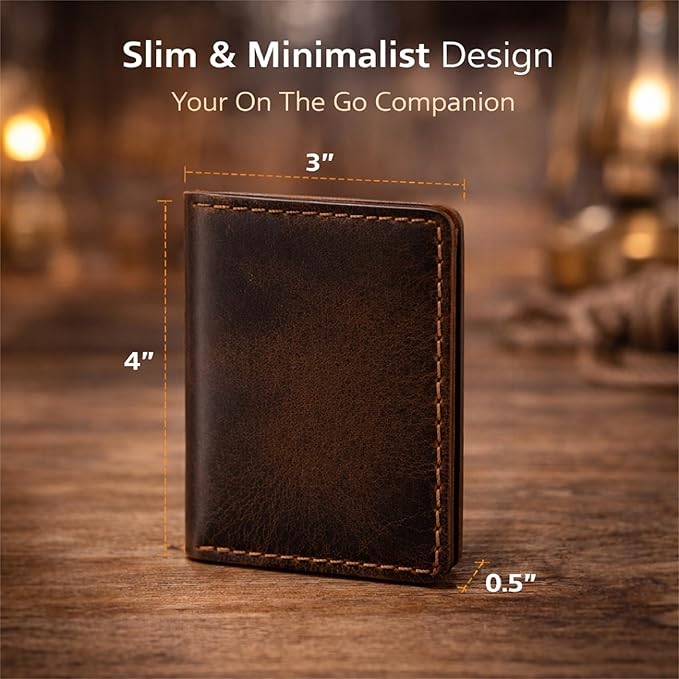 Credit Card Case Holder, Genuine Leather Bifold Wallet for Men and Women, Slim Minimalist Front Pocket Card Holder for Credit and Debit Cards, 4x3 Inches, Brown