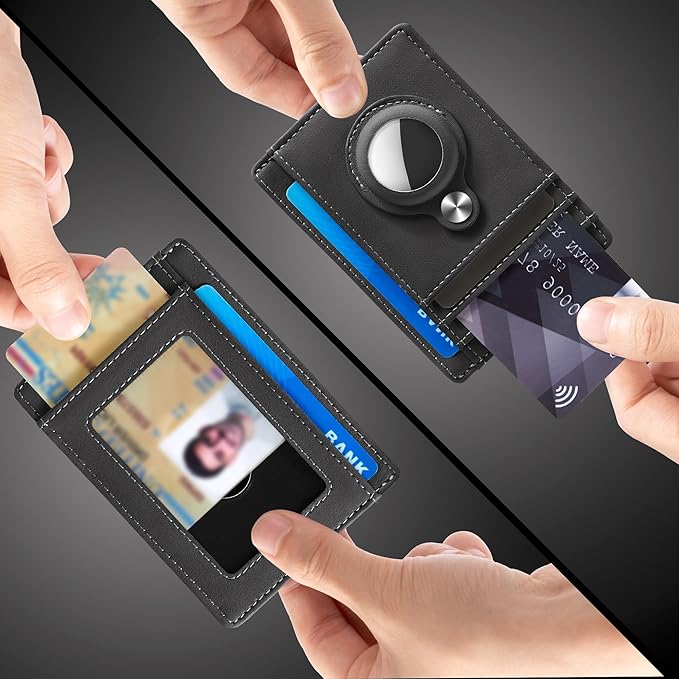 Hawanik Slim Minimalist Front Pocket Air Tag Wallet, RFID Blocking Card Holder Wallet with Airtag Holder