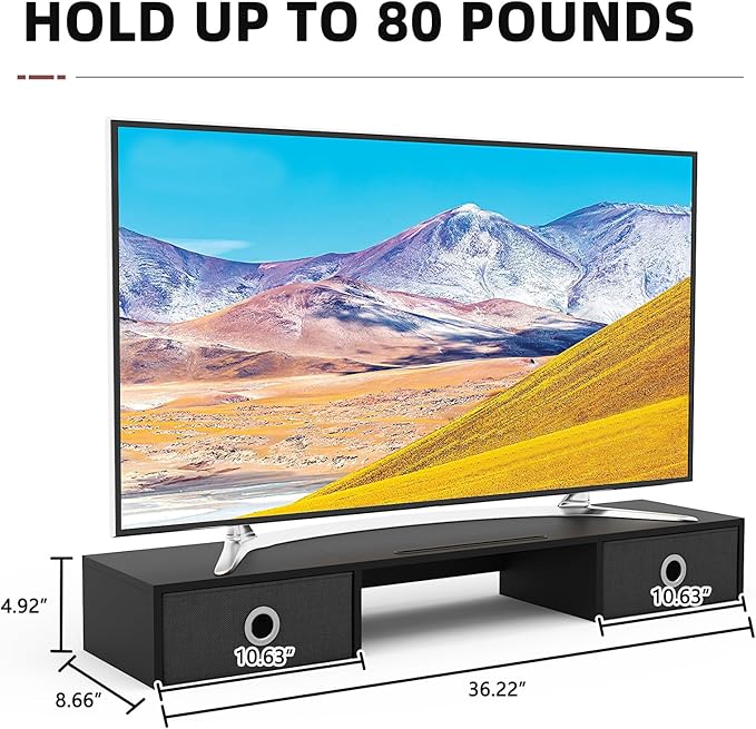 YAOHUOO Dual Monitor Stand with LED Light 2 Drawers, Computer Monitor Riser for 2 Monitors, Large Desktop Organzier with Storage for PC/Laptop/Computer/TV Screen/Printer
