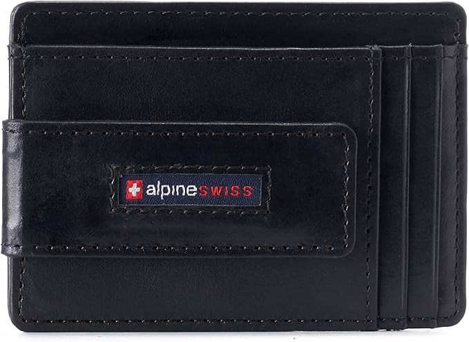 alpine swiss Harper Mens RFID Slim Money Clip Front Pocket Wallet Minimalist Leather ID Card Holder | RFID