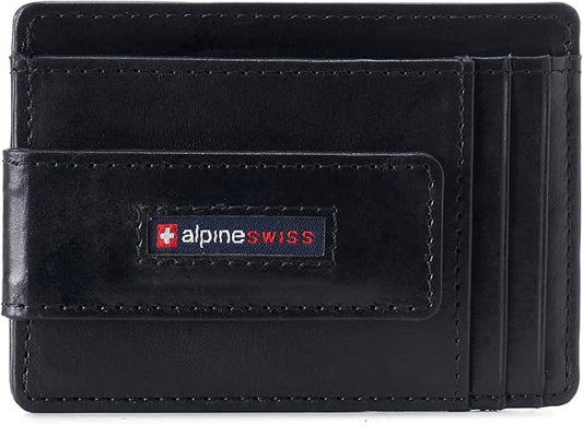 alpine swiss Harper Mens RFID Slim Money Clip Front Pocket Wallet Minimalist Leather ID Card Holder | RFID