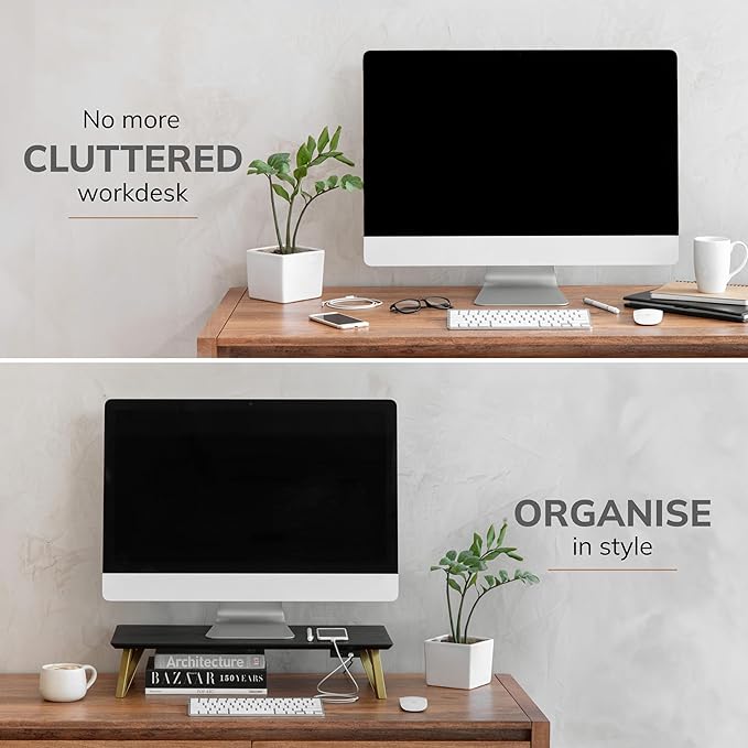 Anji Mountain Monitor Stand - Desktop Organizer & Laptop Riser, Ergonomic Monitor Riser, Space-Saving Monitor Stand for Desk, Durable Construction, Easy Assembly, Ideal for Home & Office,Black