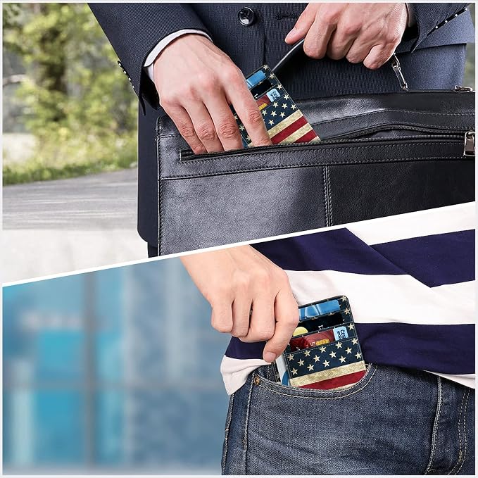 FINTIE Slim Minimalist Front Pocket Wallet, RFID Blocking Credit Card Holder Card Cases with ID Window for Men Women (US-Flag)