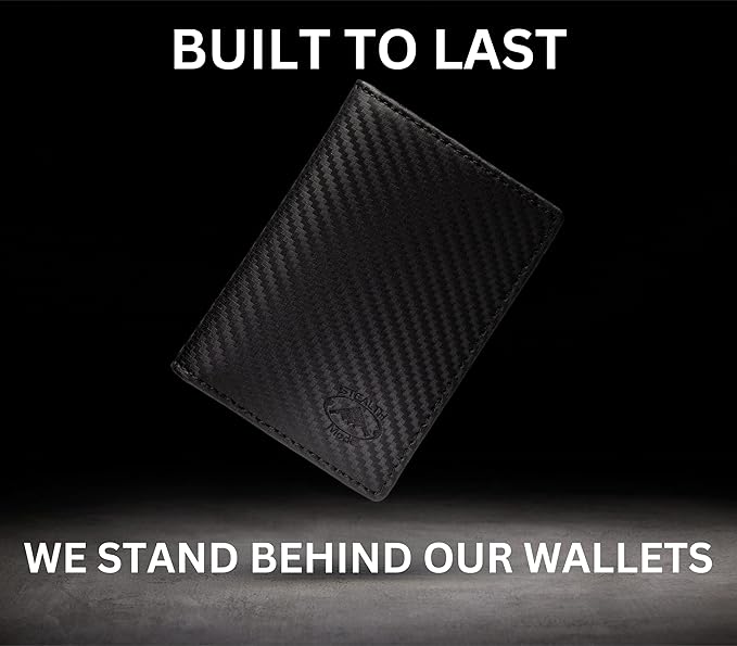 Stealth Mode Men's Slim Front Pocket Wallet - RFID Blocking, Thin Minimalist Design, Genuine Leather - ID Badge Window and 5 Sleeves for Money, Credit Cards, Driver License (Carbon Fiber Leather)