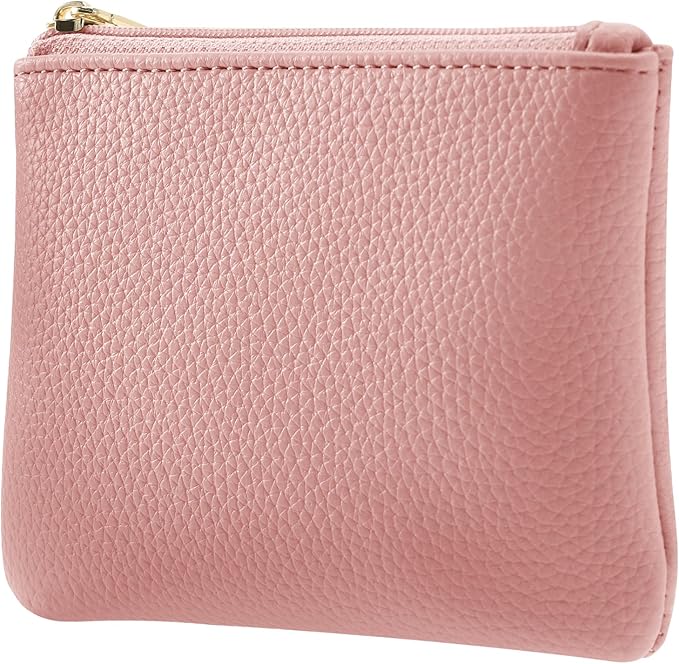 Chelmon PU Leather Coin Purse Pouch Change Holder Small With Zipper for Men Women 2 PCS Set (Black&Pink)