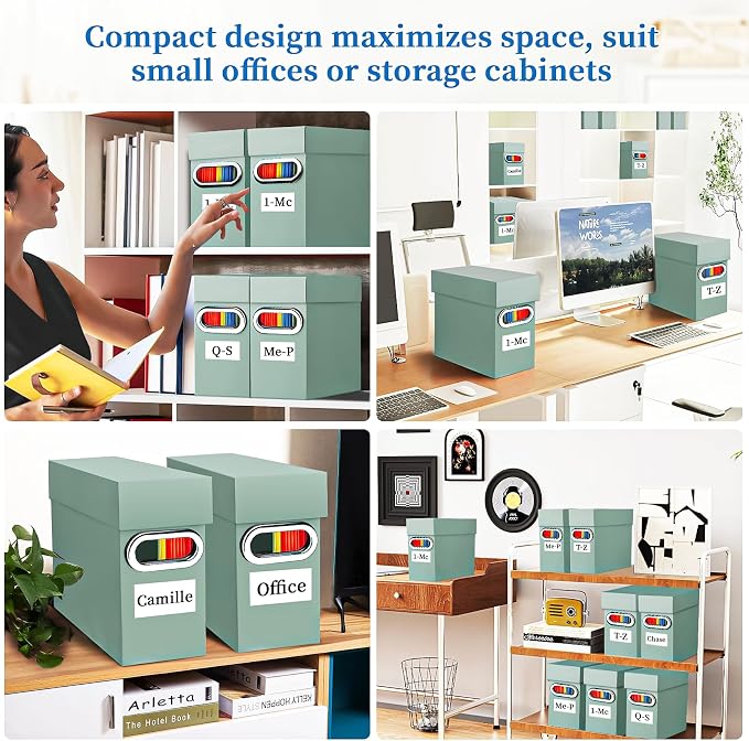File Organizer Box with Lid & Handle, Thickened Cardboard Hanging File Folder Storage Boxes for Letter Size, Portable Filing Organizer for Office, Home, Classroom, Sage 2 Pack