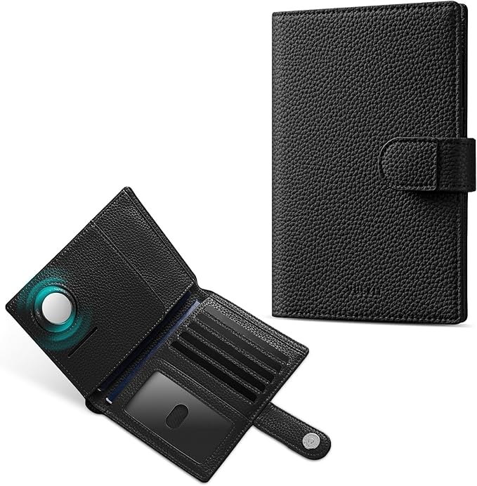VULKIT Dual Leather Passport Wallet with Airtag Holder Slim Double Passport Holder RFID Blocking Passport Travel Wallet for Women or Men