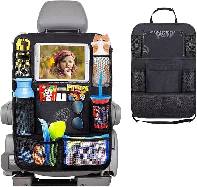 Car Backseat Organizer with tablet holder,1Pcs Kick Mats Back Seat Protector with 9 Storage Pockets Travel Accessories Easy to Clean BLACK
