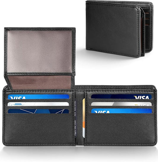 GNDR Wallet For Men Bifold Black RFID Blocking Slim Faux Leather Wallets Card Holder Front Pocket Minimalist Men Accessories With Gift Box