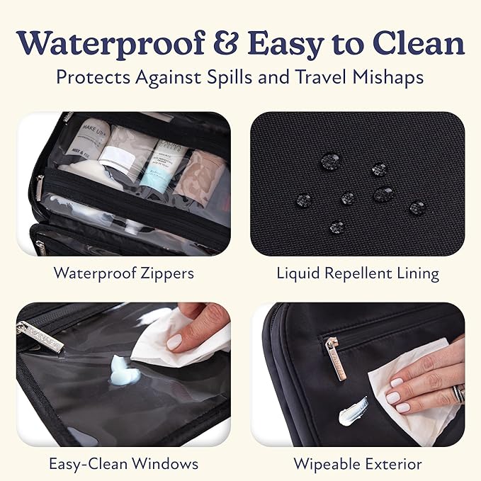 VANDEL Waterproof Hanging Toiletry Bag [TSA-Approved] Hanging Makeup Organizer Bag, Cosmetic Travel Bags for Women, Makeup Case Toiletries Organizer Hygiene Bathroom Shower Caddy - Black