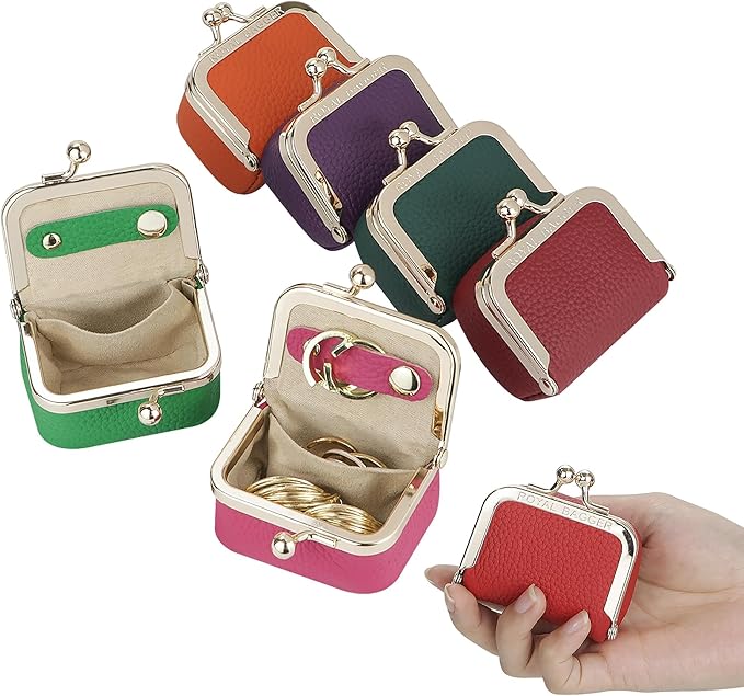 Royal Bagger Genuine Leather Mini Jewelry Women's Coin Purse Solid Color Kiss Lock Change Pouch Casual Style Small Storage Bag for Women 1894 (Wine Purple)