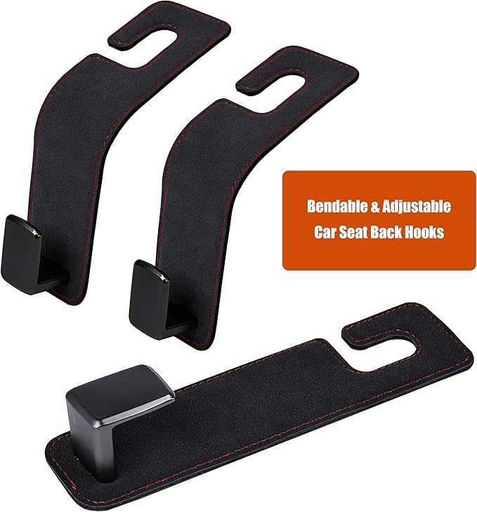 Car Seat Back Hook Metal with Suede Universal Vehicle Headrest Hangers Interior Storage Organizer for Purse Handbag Coat Grocery Bags 2 Pack Black