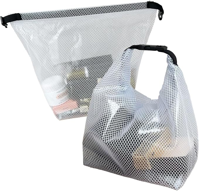 Waterproof Mesh Cosmetic Bag for Travel Gym Bathroom Quick-Dry Toiletry Wet Bag Shower Organizer with Handle Portable Makeup Pouch White 2PCS