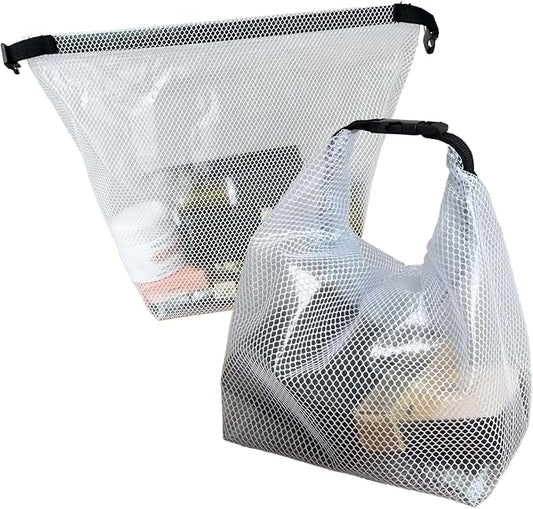 Waterproof Mesh Cosmetic Bag for Travel Gym Bathroom Quick-Dry Toiletry Wet Bag Shower Organizer with Handle Portable Makeup Pouch White 2PCS