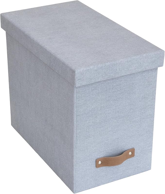 Bigso John File Box - File Storage Box and File Organizer for Important Paperwork - Durable Hanging File Box with Lid and Leather Handle - 7.36 in x 13.26 in x 10.51 in - Ash
