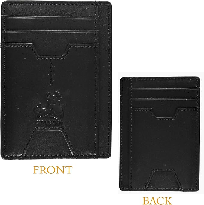 BULL GUARD Mens RFID Blocking Leather Slim Card Case Wallet with Easy Access ID windows, Cash & Card Slots, Crafted with Premium Top Grain Leather Ideal for Travel or Everyday Use (Nappa Black)