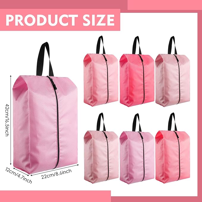 6 Pcs Travel Shoe Bags with Zipper Nylon Portable Waterproof Suitcase Shoe Organizer Packing for Golf(L,Pink)