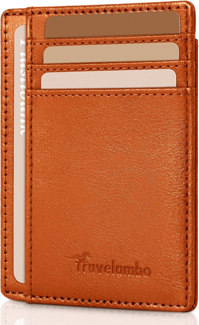 Travelambo Slim Wallet Front Pocket Minimalist Leather RFID Blocking Medium Size