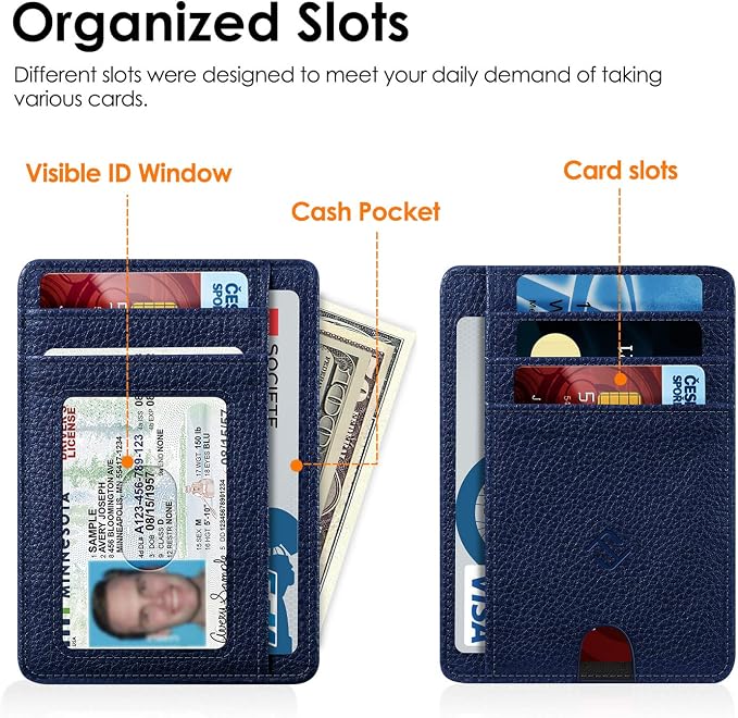 FINTIE Slim Minimalist Front Pocket Wallet, RFID Blocking Credit Card Holder Card Cases with ID Window for Men Women (Navy)