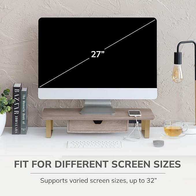 Anji Mountain Monitor Stand - Desktop Organizer & Laptop Riser, Ergonomic Monitor Riser, Space-Saving Monitor Stand for Desk, Durable Construction, Easy Assembly, Ideal for Home & Office,Biscotti