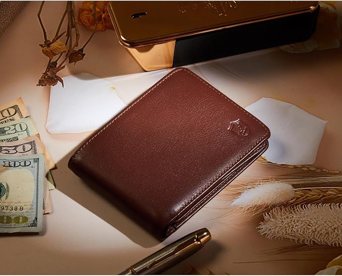 Cochoa Wallet for Men Bifold Leather RFID Blocking High Capacity Slim Card Case with 2 ID Window for Gift (Nappa, Cognac)