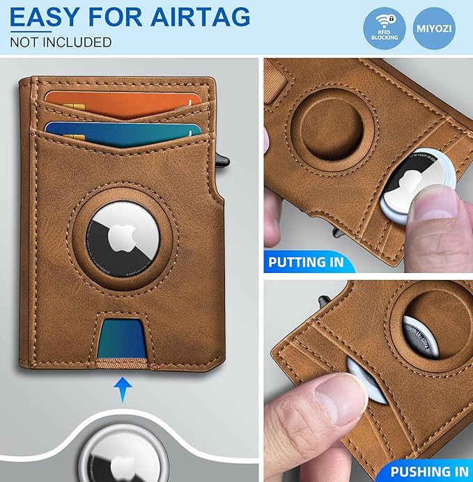 miyozi Airtag Wallet for Men,with Money Clip 10 Cards Metal Case Smart Slim Pop Up Credit Card Holder Flip with Magnetic Closure RFID Blocking wallet with Gift Box