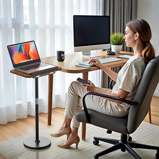 NAMON 2-in-1 Laptop Floor Stand & Desktop, Adjustable Height from 16.5" to 51", Wood Small Laptop Table, Tall Laptop Stand Perfect for Home, Office, Meeting Room, Study (Walnut Finish)