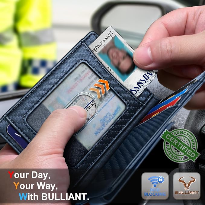 BULLIANT Magnetic Closure Slim Wallet-Genuine Leather Front Pocket Wallet for Men,RFID Blocking,Holds 12 Cards and Money Clip