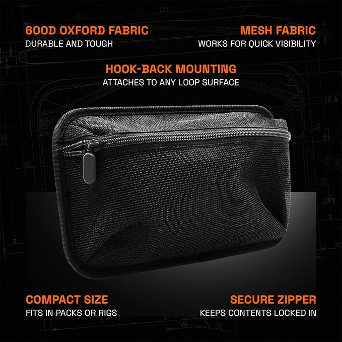 GRITR Hook-Backed Zippered Admin Pouch - 600D Oxford Small Tool Bag with Mesh Front Panels - EDC Organizer for Range Gear, Medical Supplies, Travel Items & Electronics