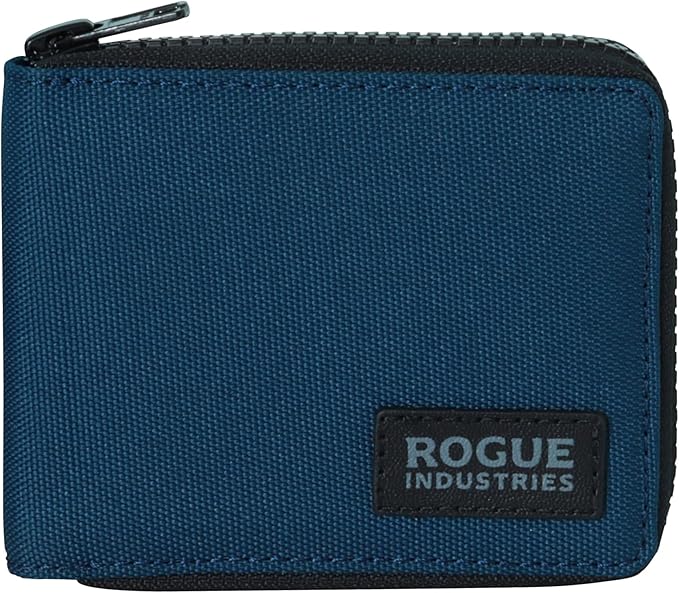 ROGUE WALLET Interior Genuine Leather Wallets for Men - RFID Blocking Robust Outer Nylon Wallets - Full Cash Slot and Expandable Coin Pouch - Gift for Men (Navy)