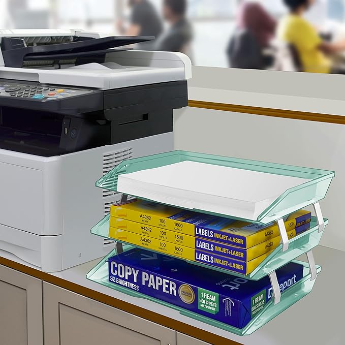 Acrimet Facility 3 Tier Letter Tray, Side Load, Letter Size/A4, Desktop File Organizer, Plastic (Clear Green Color)