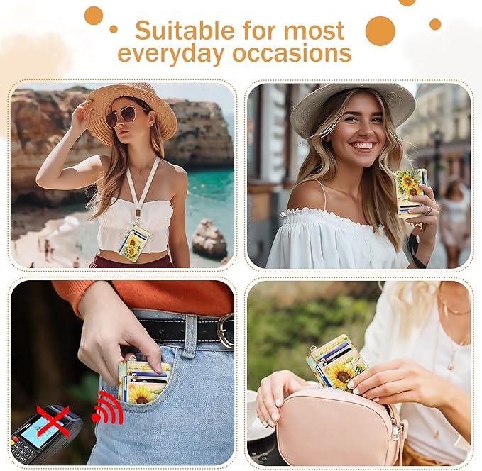 Yonlevres Credit Card Holder Slim Wallet, Sunflower RFID Wallet Women Front Pocket Small Card Holder, Travel Cute Funny Thin Card Case ID Window PU Leather RFID Blocking Card Organizer Gifts Girls