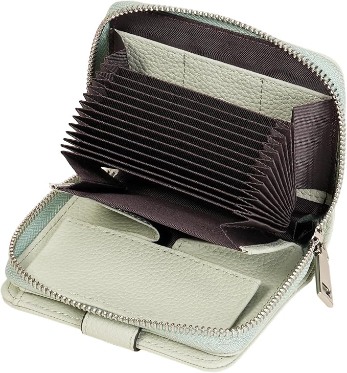 GAEKEAO Women's Leather Wallet RFID Blocking Card Holder with Many Compartments Small Purse with Zipper Key Chain Wallets