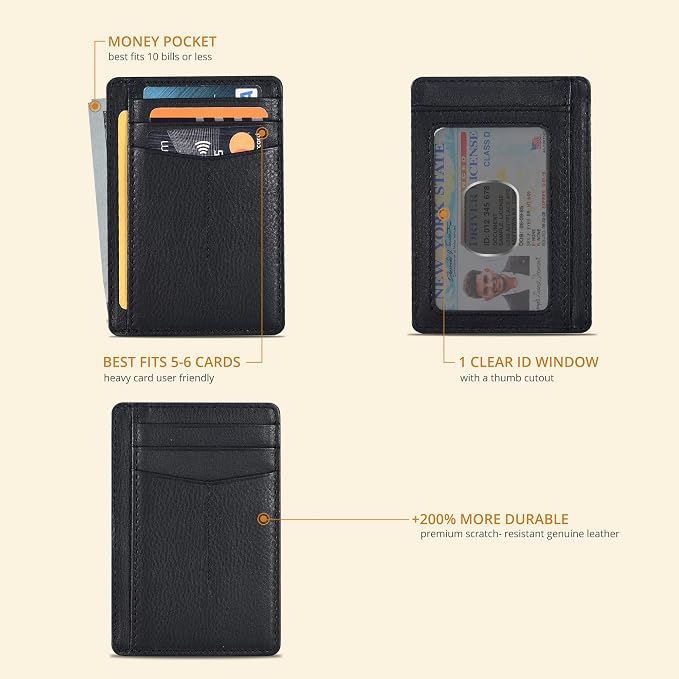 Oak Leathers Leather Slim Minimalist Wallet for Men & Women RFID Front Pocket Leather Card Holder Wallets (Nappa Black)