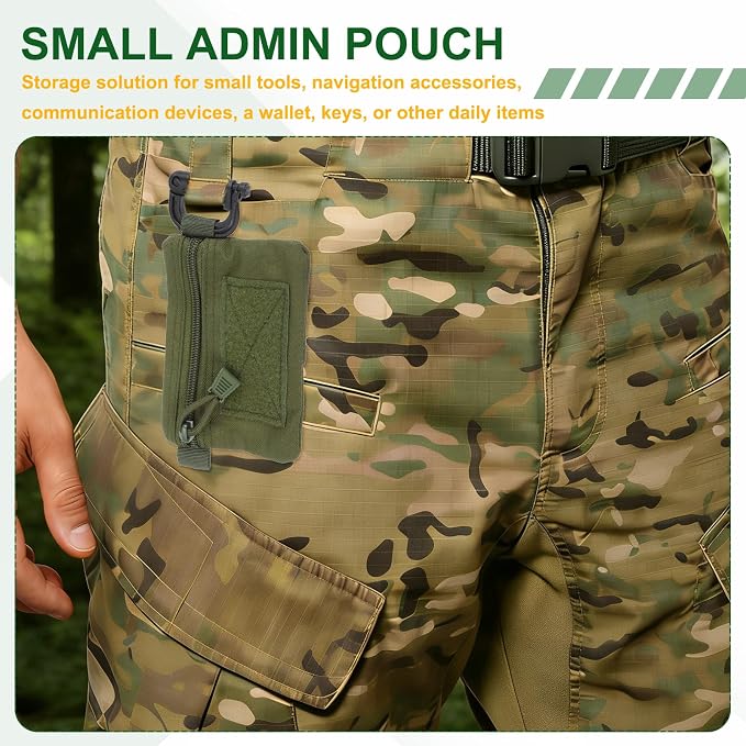 Small Admin Pouch, Nylon Zipper Pouch Storage Pocket with Hook and Loop Compact Camping Gear Organizer