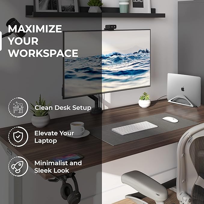 HumanCentric Vertical Laptop Stand for Desks in Space Grey, Upright Adjustable Holder to Dock Apple MacBook Stand, and Other Laptops to Organize Work & Home Office, Automatic Grip