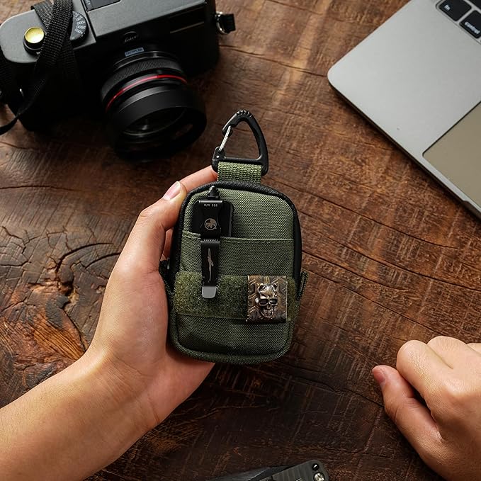 Tactical Geek Storage A6 Mini Size EDC Utility Pouch, Mini Coin Purse with Custom Carabiner, EDC Mini Size Pocket Organizer, Wireless Headset Pack, Key Waist Case for Daily Carry-Green