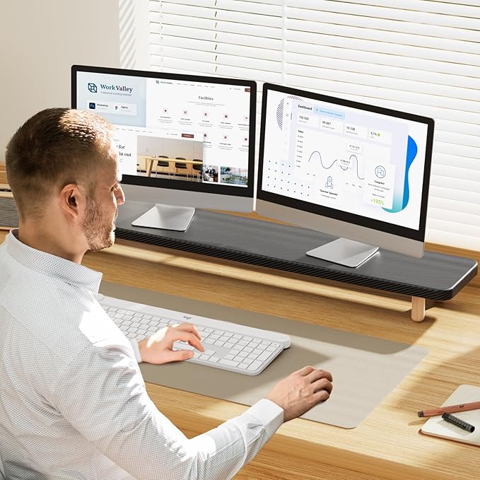 Dual Monitor Stand Riser, 39 Inch Extra Long Wooden Desktop Monitor Riser with Storage for 2 Monitors Ultra Strong Desk Shelf Organizer Riser Ergonomic for 2 Screens/Laptop/PC/TV/Printer (Black, 39inches)