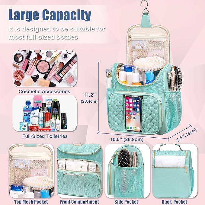 Otevan Large Toiletry Bag for Women Men,Portable Shower Caddy For College Dorms,Gym Shower Bag for Women, Quick Dry Hanging Toiletry Bag Bathroom Accessories Bag for Traveling, Camping Essentials