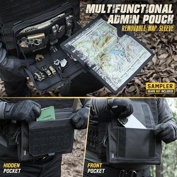 WYNEX Tactical Folding Admin Pouch, Molle Tool Bag of Laser-Cut Design, Utility Organizer EDC Medical Bag Modular Pouches Tactical Attachment Waist Pouch Include U.S Patch