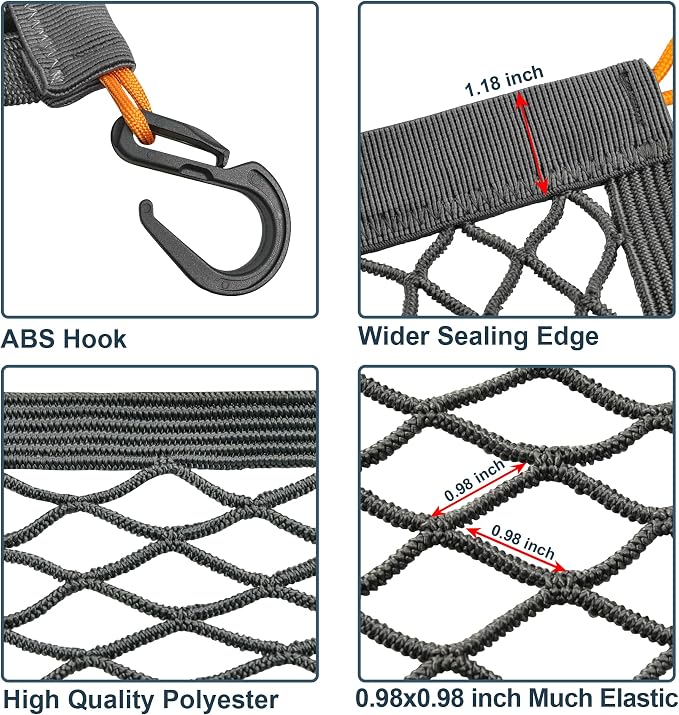Elastic Cargo Net for SUV, Car Trunk Net Organizer with ABS Hook Storage Mesh Cargo Nets 27.5 x 19.6 Inch for Truck Bed Tailgate Netting Accessories Gray
