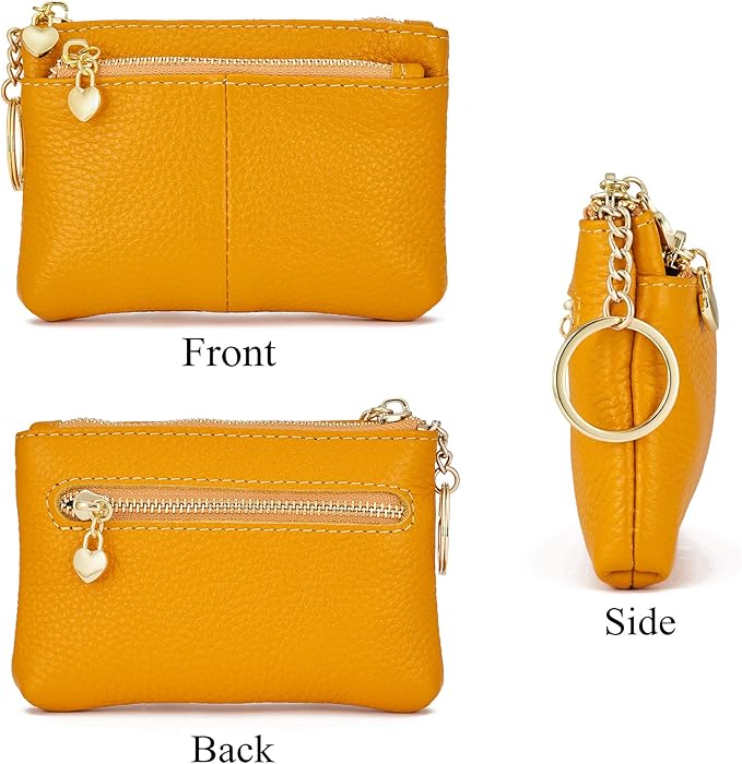ZOOEASS Women Genuine Leather Zip Mini Coin Purse With Key Ring Triple Zipper Card Holder Wallet
