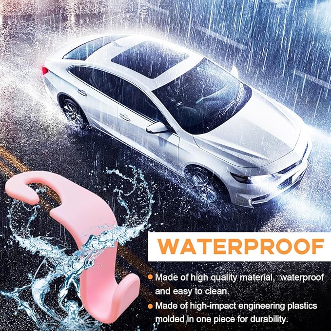 povtii 4PCS Car Seat Headrest Hook, Auto Back Seat Hanging Storage Organizer, Vehicle Seatback Hanger Holder for Purse Handbag Coat Umbrella, Universal Interior Car Accessories (Light Pink)