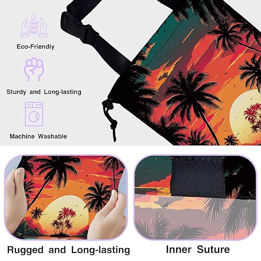 Car Trash Bag Hanging Palm Trees Sunrise Beach Landscape Car Trash Can for Back Seat Waterproof Car Garbage Can with Adjustable Straps and Drawstring for Car Accessories Vehicle Travelling Camping