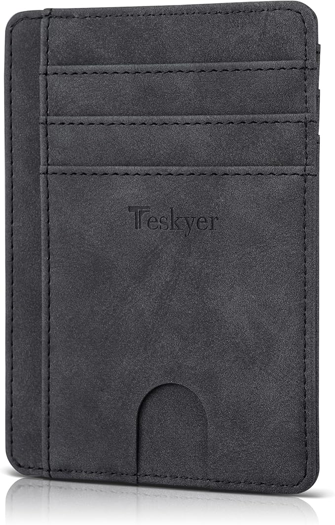 Teskyer Slim Wallet for Men, Minimalist Front Pocket RFID Blocking Leather Wallet Credit Card Holder for Men & Women