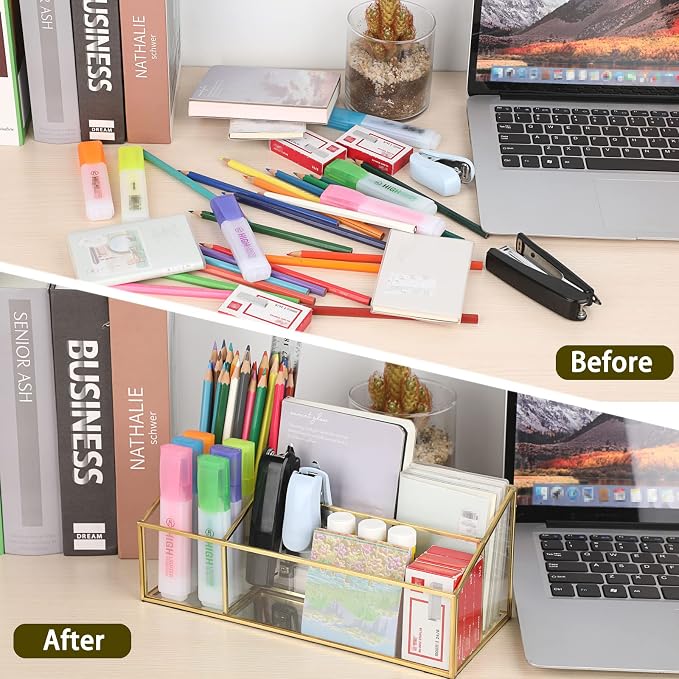 Sumnacon Glass Mail Organizer for Desk, Gorgeous Desktop Mail Holders, Clear Makeup Brush Paper File Organizer, Modern Mail Organization for Living Room Office Kitchen Countertop