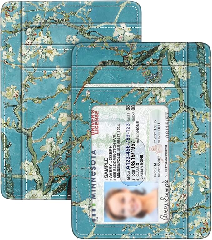 FINTIE Slim Minimalist Front Pocket Wallet, RFID Blocking Credit Card Holder Card Cases with ID Window for Men Women (Blossom)